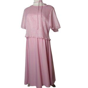 Vintage Jenny Womens 16 Dress Flutter Sleeves Sheer Pink Stretch Poly Accordion